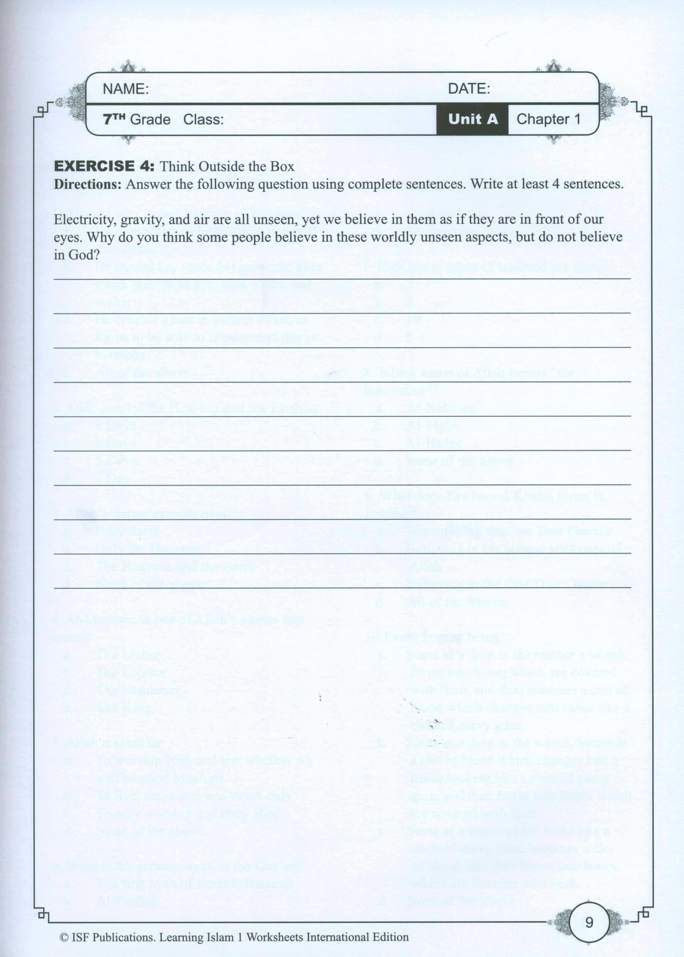 Learning Islam Weekend Edition Worksheets Level 1 (6th Grade)