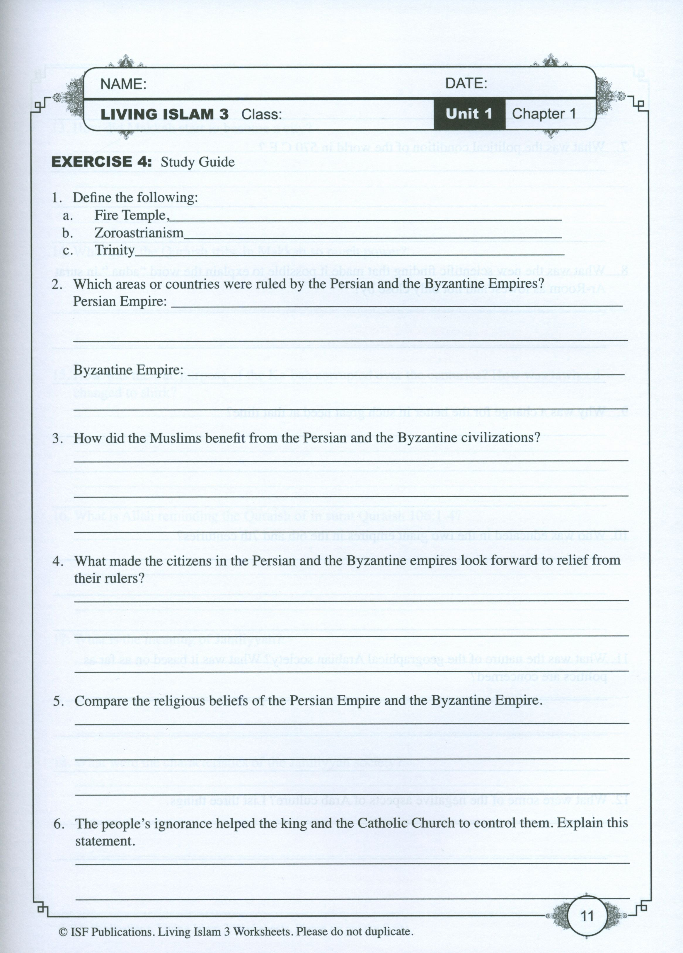 Living Islam Worksheets Level 3 - Prophet of Mercy (10th Grade)