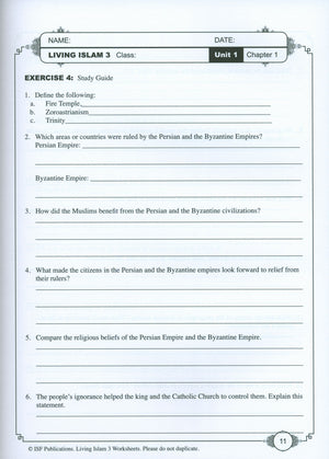 Living Islam Worksheets Level 3 - Prophet of Mercy (10th Grade)