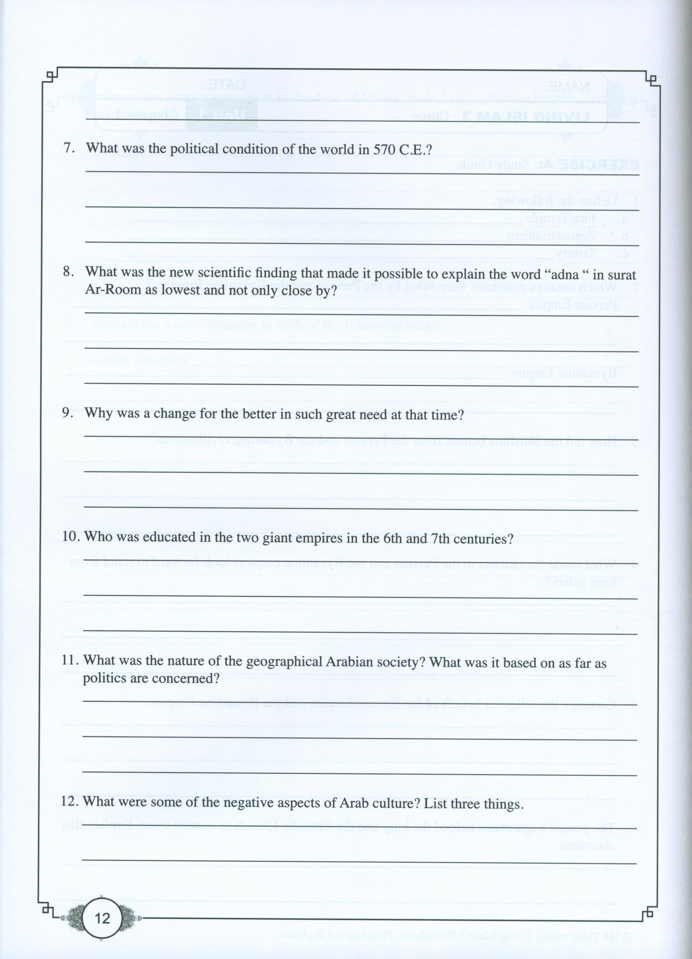 Living Islam Worksheets Level 3 - Prophet of Mercy (10th Grade)