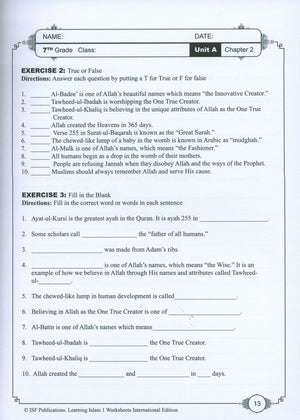 Learning Islam Weekend Edition Worksheets Level 1 (6th Grade)