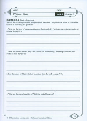 Learning Islam Weekend Edition Worksheets Level 1 (6th Grade)