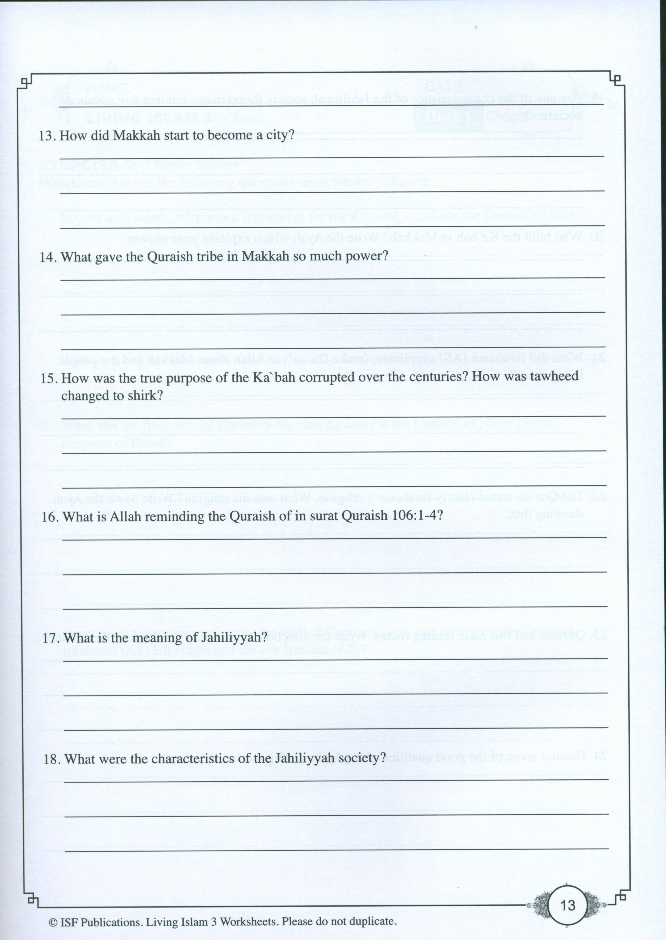 Living Islam Worksheets Level 3 - Prophet of Mercy (10th Grade)