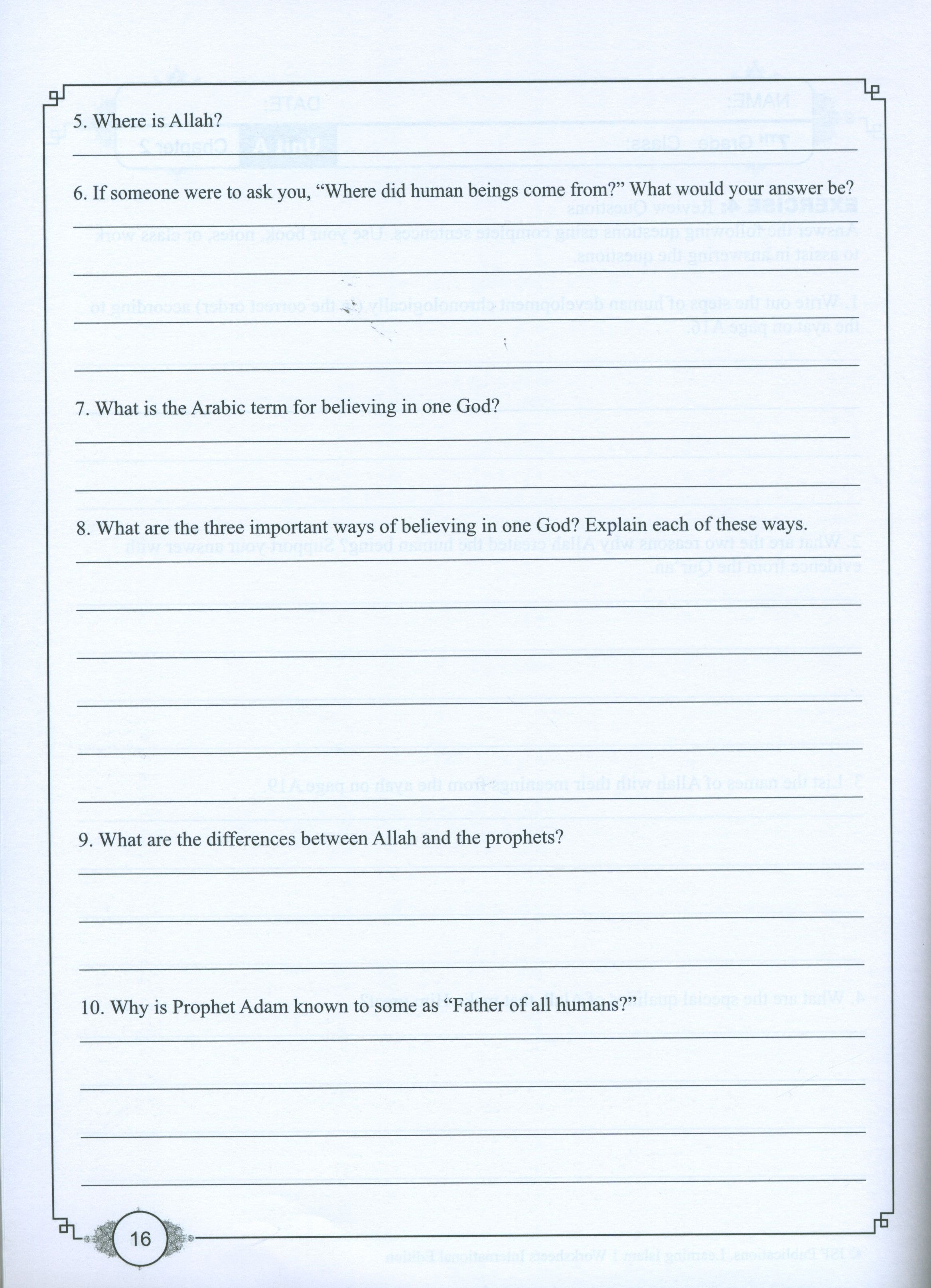 Learning Islam Weekend Edition Worksheets Level 1 (6th Grade)