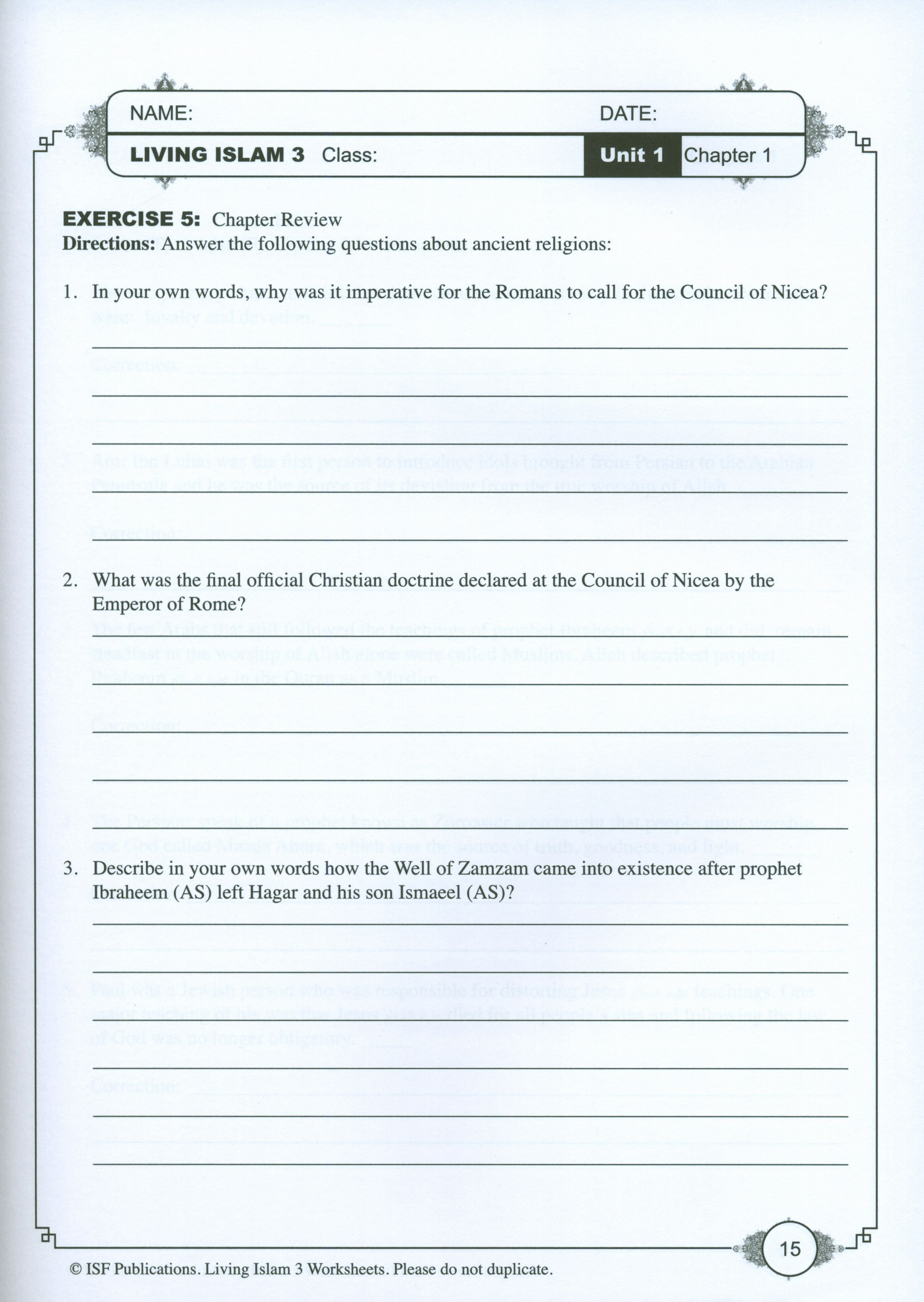 Living Islam Worksheets Level 3 - Prophet of Mercy (10th Grade)