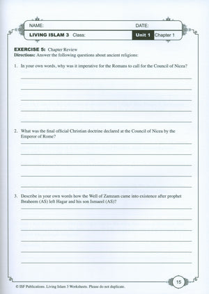 Living Islam Worksheets Level 3 - Prophet of Mercy (10th Grade)