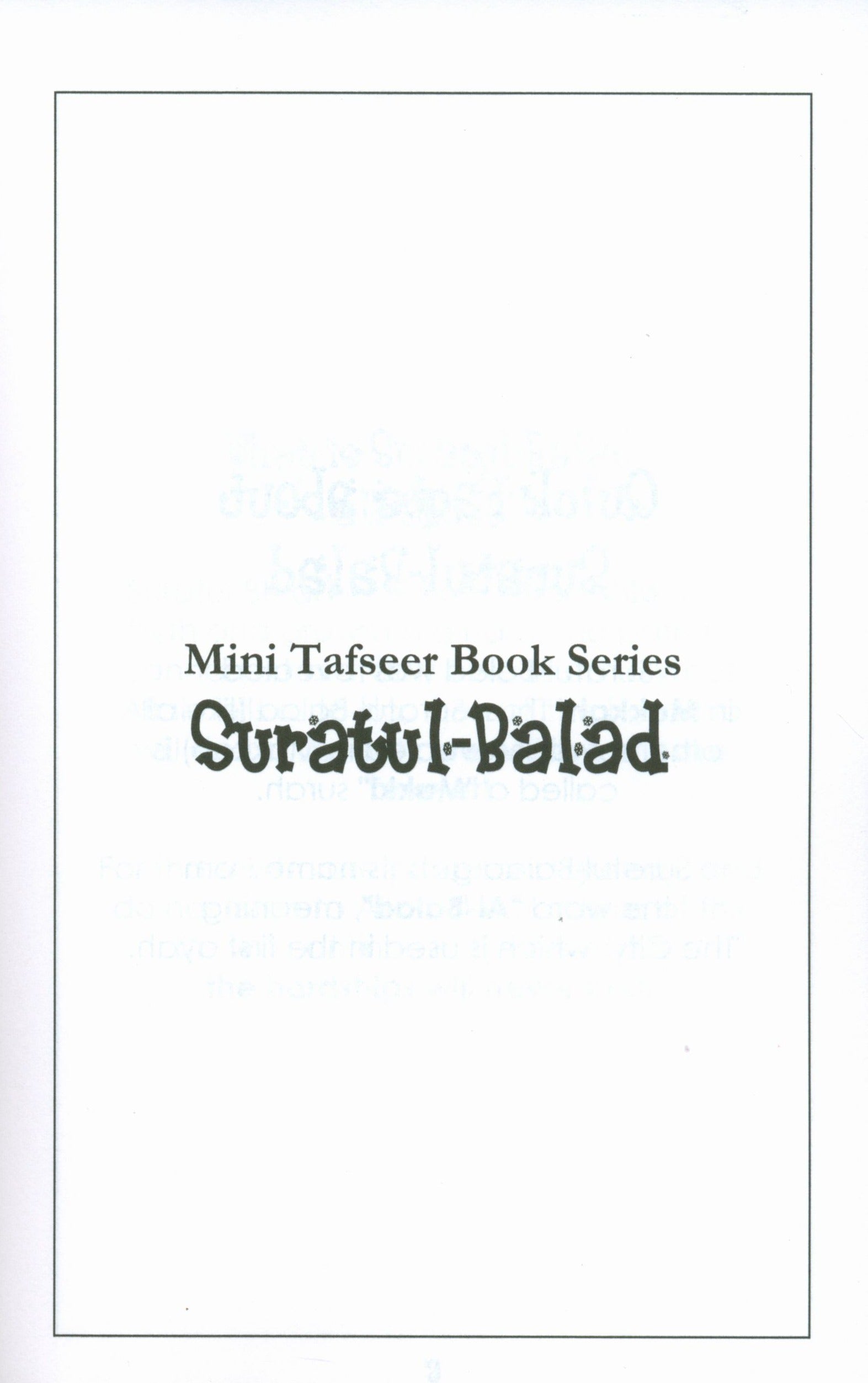 Mini Tafseer Book Suratul Balad (Surah 90)