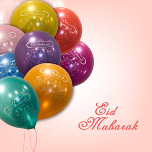 Eid Mubarak Latex Balloons (Assorted Metallic Colors, Pack of 25)